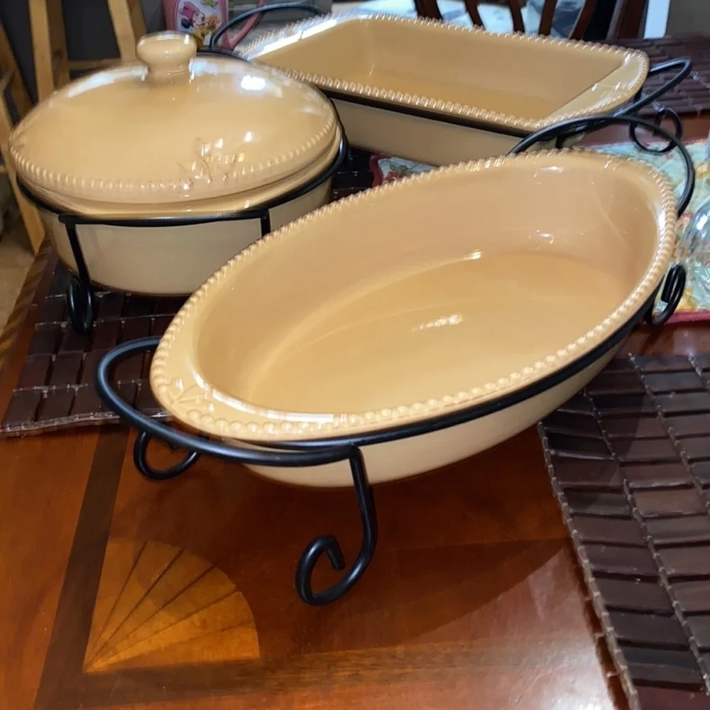 Debby Segura Designs 2005 set of 3 baking and serving dishes with serving racks